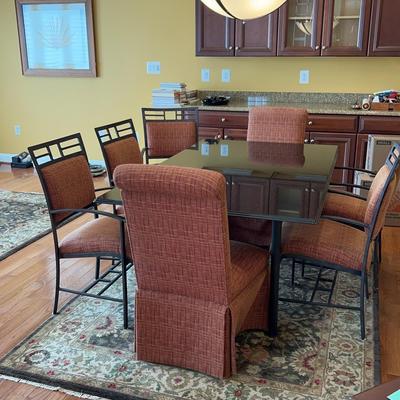 Large Stone, Top And Metal Table And Chairs