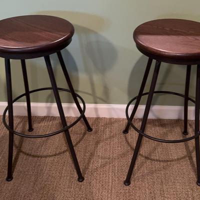 Pair of Wood-Top Metal Barstools