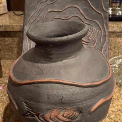 Fish Themed Gray Platter & Vase