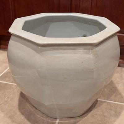 White Chinoiserie Glazed Ceramic Planter