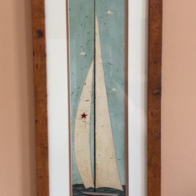 Pair of Wood-Framed Sailboat Prints