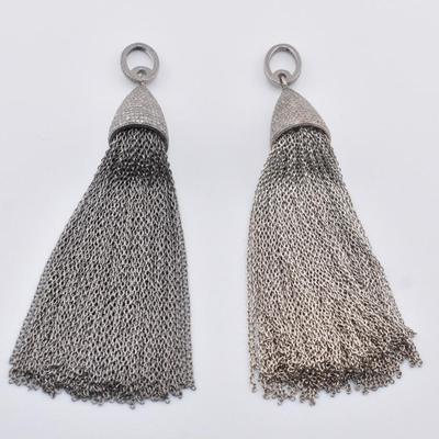 Sterling Silver Pavé Diamond Tassel Earrings