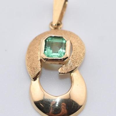 18k Yellow Gold 0.5 Carat Emerald Modernist Pendant