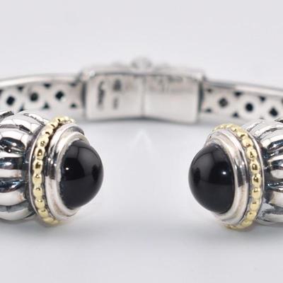 Lagos - Caviar - Sterling Silver Onyx Hinged Cuff Bracelet