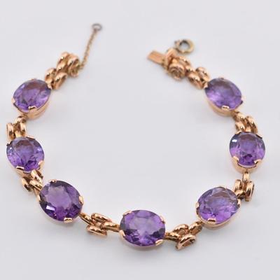 14k Rose Gold 21 TCW Oval Amethyst Bracelet