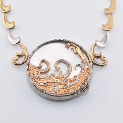 Erté - Aphrodite - Sterling Silver & 14k Yellow Gold Mother of Pearl & Diamond Necklace W/ COA 5/373