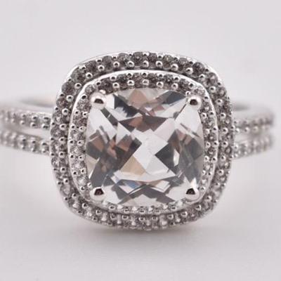 Sterling Silver 2.5 Carat Cushion White Sapphire Ring