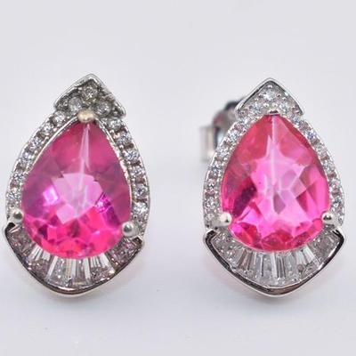 Pair of Sterling Silver 3 TCW Pear Pink Topaz Stud Earrings
