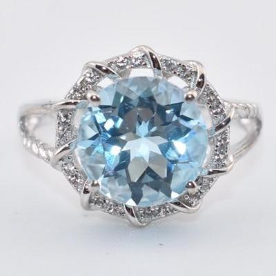 Sterling Silver 4 Carat Round Blue Topaz Ring