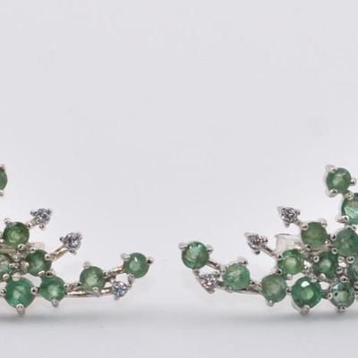 Sterling Silver Natural Unheated Emerald Wing Earrings 