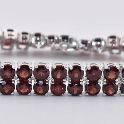 Sterling Silver 33 TCW Garnet Double Stack Tennis Bracelet