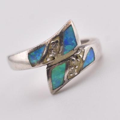 Sterling Silver Blue Opal Inlay Ring
