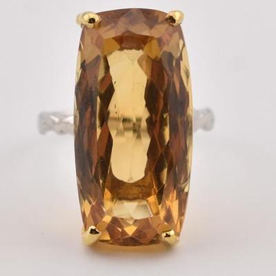 Sterling Silver 32 Carat Natural Unheated Citrine Ring