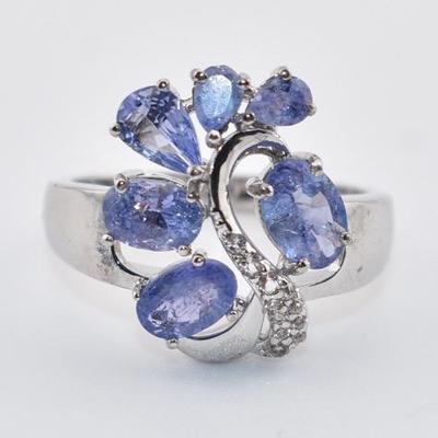 Sterling Silver Natural Unheated Tanzanite Vine Ring