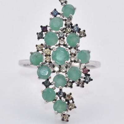 Sterling Silver Natural Unheated Emerald & Sapphire Ring