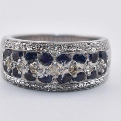 Sterling Silver Blue Sapphire Line Ring