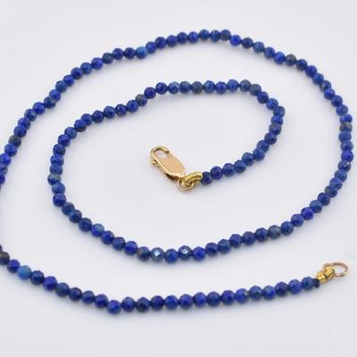18k Yellow Gold Lapis Lazuli Bead Necklace
