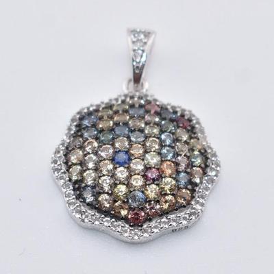 Sterling Silver Natural Pavé Sapphire Pendant