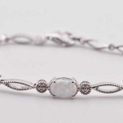 Sterling Silver Oval Fire Opal Cabochon Bracelet