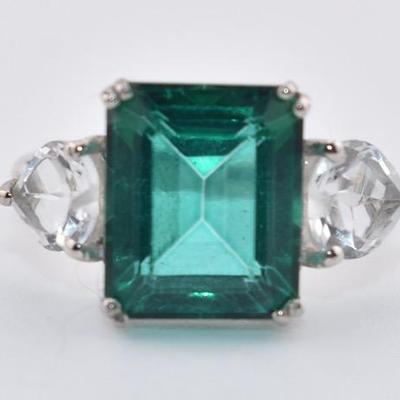 Sterling Silver 5 Carat+ Emerald-Cut Green Topaz Ring