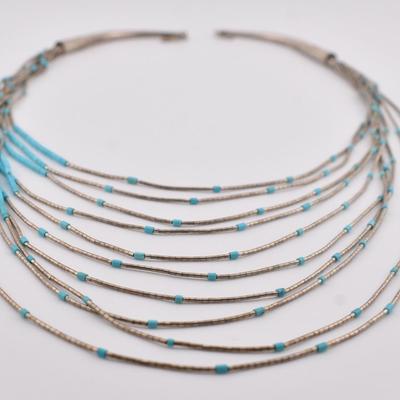 Silver Turquoise Bead Southwestern Strand Necklace