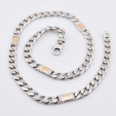 Sterling Silver & 18k Yellow Gold Italian Curb Chain Necklace