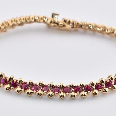 Sterling Silver Gold Vermeil Ruby Tennis Bracelet
