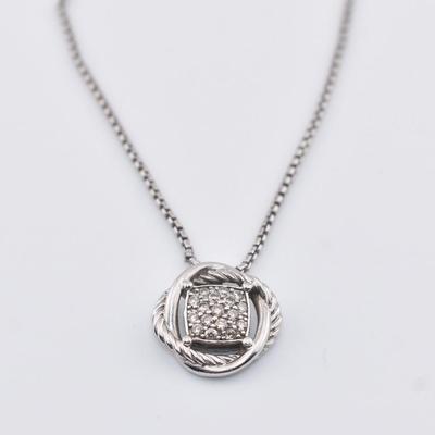 David Yurman - Infinity - Sterling Silver Diamond Pendant on Box Chain Necklace