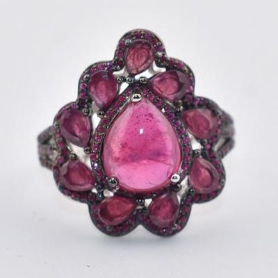 Sterling Silver Pear Ruby Cabochon Ring