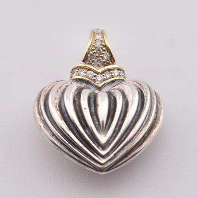 Lagos - Caviar - Sterling Silver & 18k Yellow Gold Diamond Fluted Heart Pendant