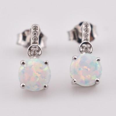 Sterling Silver White Opal & Diamond Earrings