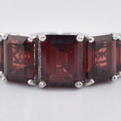 Sterling Silver 5.5 TCW Emerald-Cut Garnet Ring