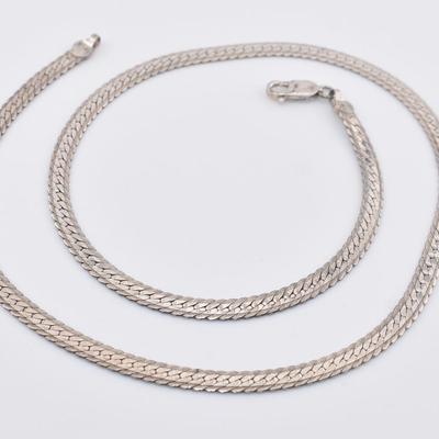 Sterling Silver Etched Greek Key Herringbone Necklace