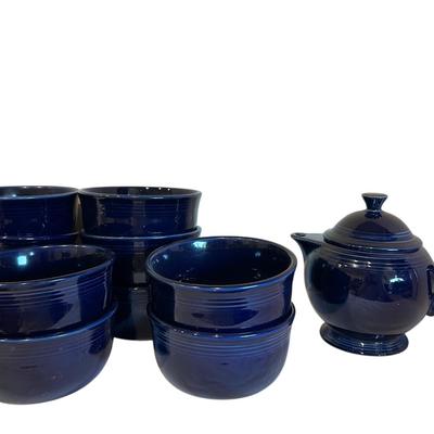 Fiestaware Cobalt Blue Teapot & 10 Bowls