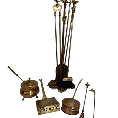 Vintage Brass Fireplace Tools 