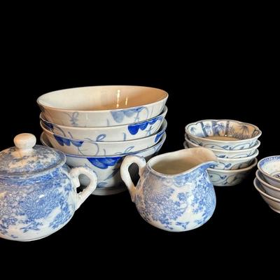 Blue & White Asian Dishes - Sugar & Creamer Set, Bowls, & More