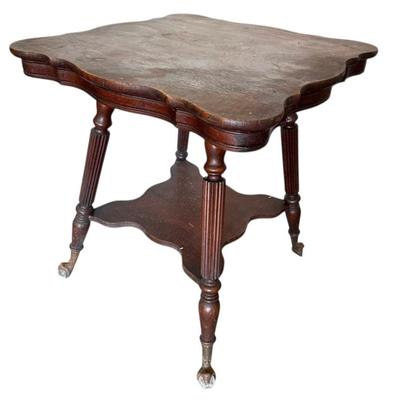 Glass Claw Footed Wood Side Table