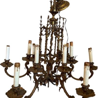 Antique Brass 12 Light Chandelier 