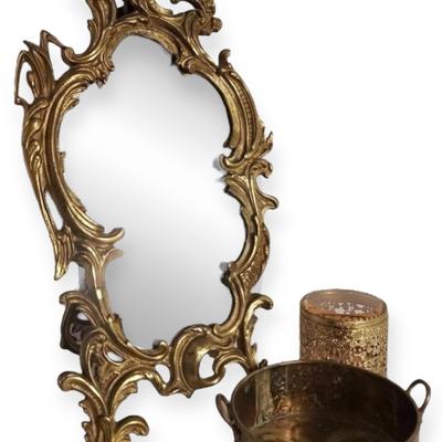 Vintage Brass Dresser Mirror, Gold Filigree Trinket Jar, & More