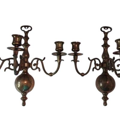 Pair Of Brass Wall Sconce Candlelabras