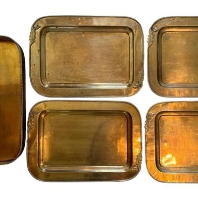 5 Large Rectangular Brass Serving Platters 