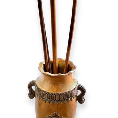 Decorative Embossed Umbrella Stand & Vintage Wooden Canes