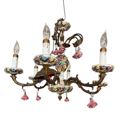 Porcelain & Brass Chandelier