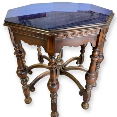 Blue Chromed Glass Top Octagon Side Table