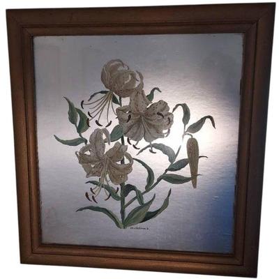 Vintage Tiger Lily Painting On A Silver Backround Signed By Artist '35