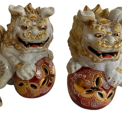 Japanese Porcelain Hand Painted Foo Dogs 