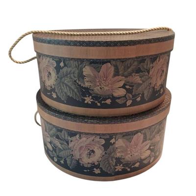 2 Floral Hatboxes Filled With Vintage Hair Accessories