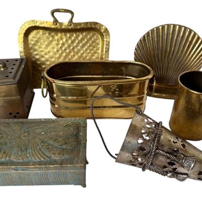 Vintage Brass Wall Pocket Vase, Trinket Boxes & More