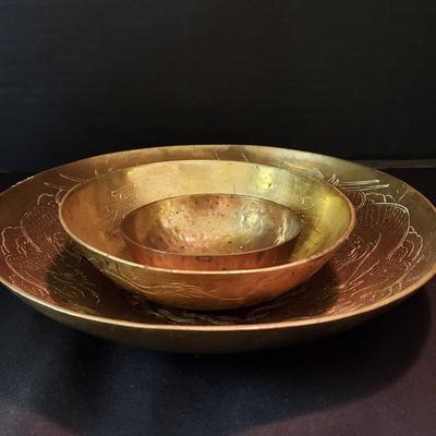 Chinese Handcrafted Brass Bowls - Set Of 3