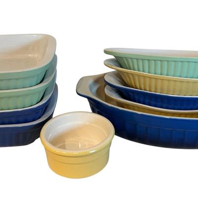 Mint Green, Blue, & Yellow Stoneware Dishes 